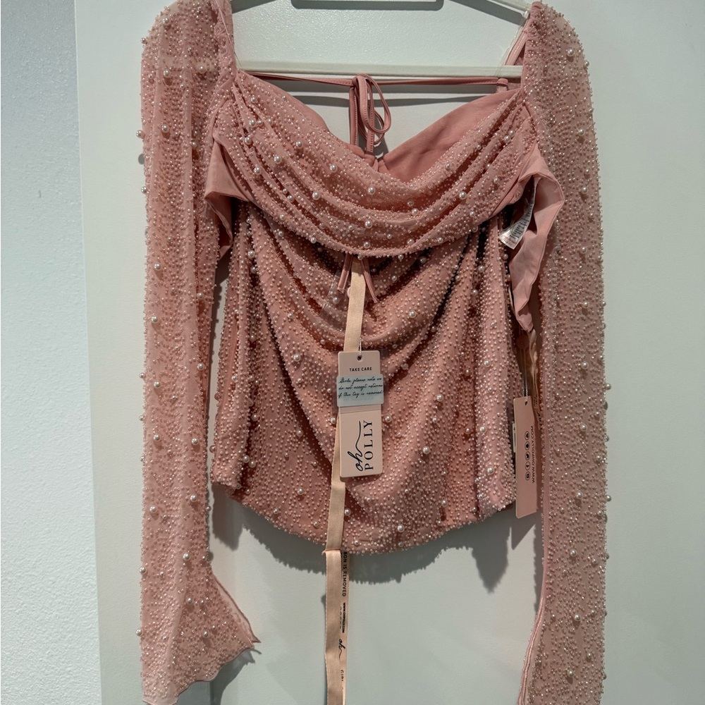 Oh Polly Pink Beaded Women's Top & Skirt Set